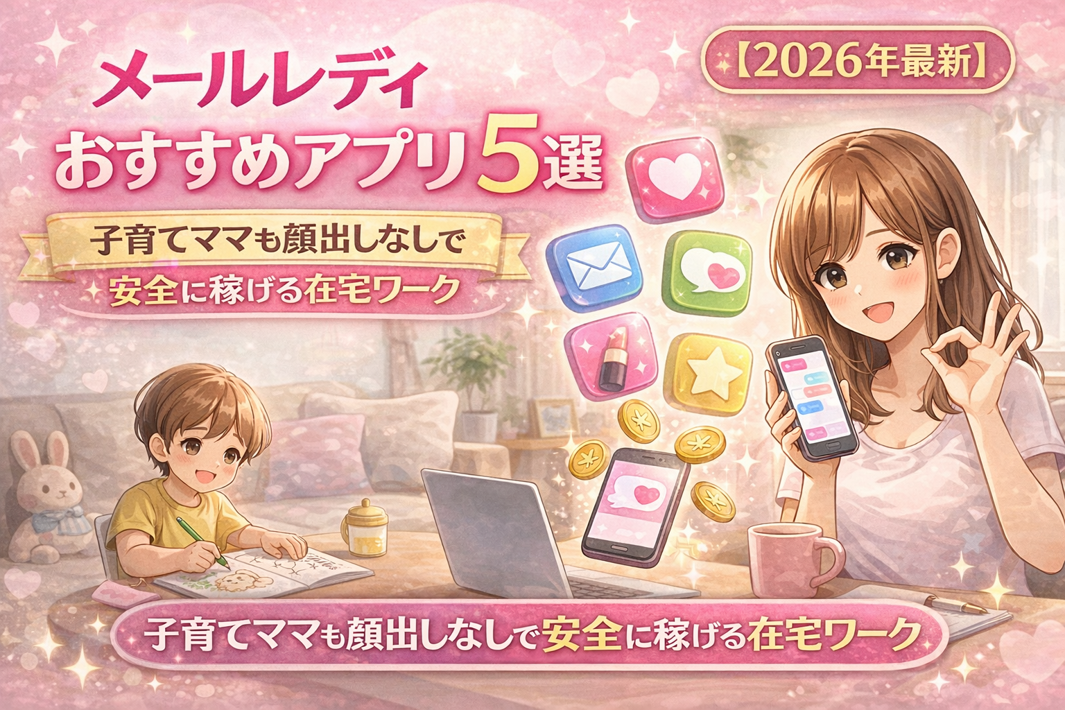 メールレディおすすめアプリ5選｜子育てママも顔出しなしで安全に稼げる在宅ワーク【2026年最新】